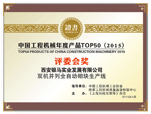 雙機并列全自動砌塊機生產線榮獲TOP50獎 雙機并列全自動砌塊機生產線榮獲TOP50獎